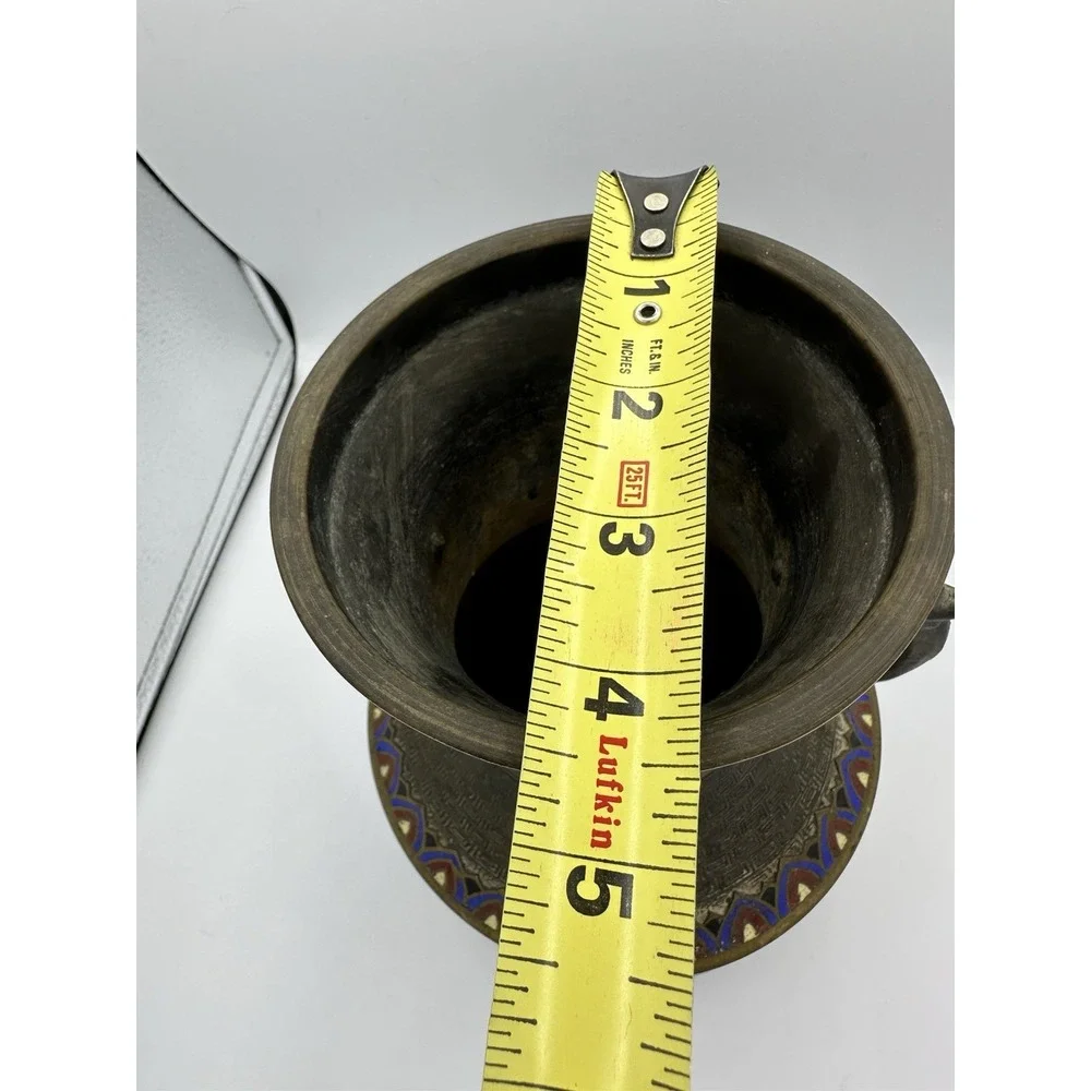 Antique Japanese Enamel‎ Cloisonne Champleve Bronze Vase 10